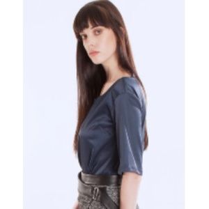 Heavy Satin Boyfriend Top- Navy